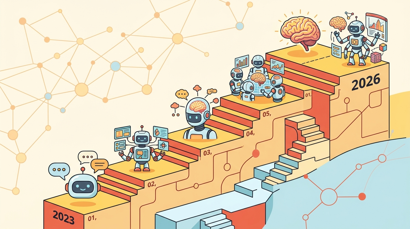 A timeline showing the evolution from traditional software development (high cost, slow) to AI-augmented development (low cost, fast), with key milestones labeled